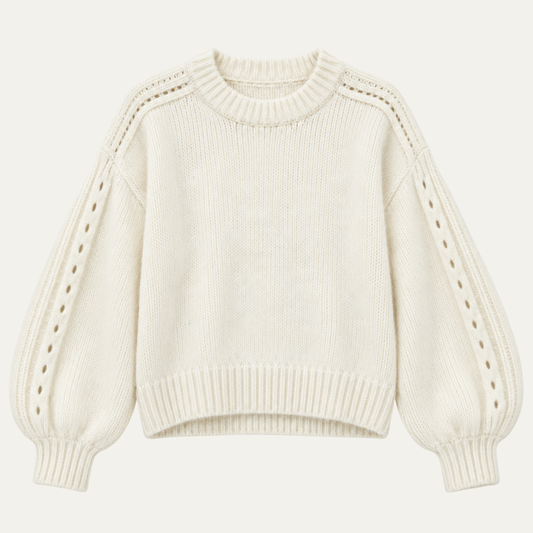 Women's Crew Neck Knit Lantern Sleeves Sweater