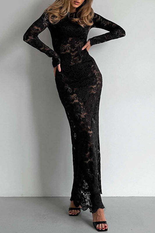 Women's Sheer Lace Gown in Black