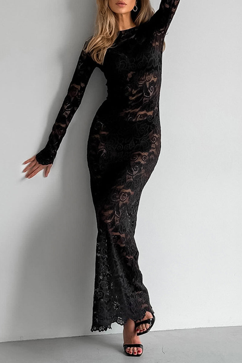 Women's Sheer Lace Gown in Black