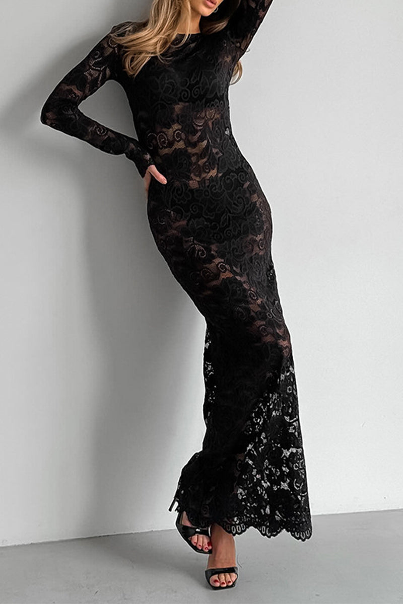 Women's Sheer Lace Gown in Black