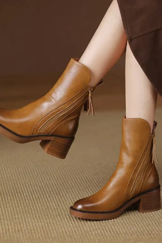 Women’s Pointed Toe Ankle Boots – Side Zip Block Heel Booties