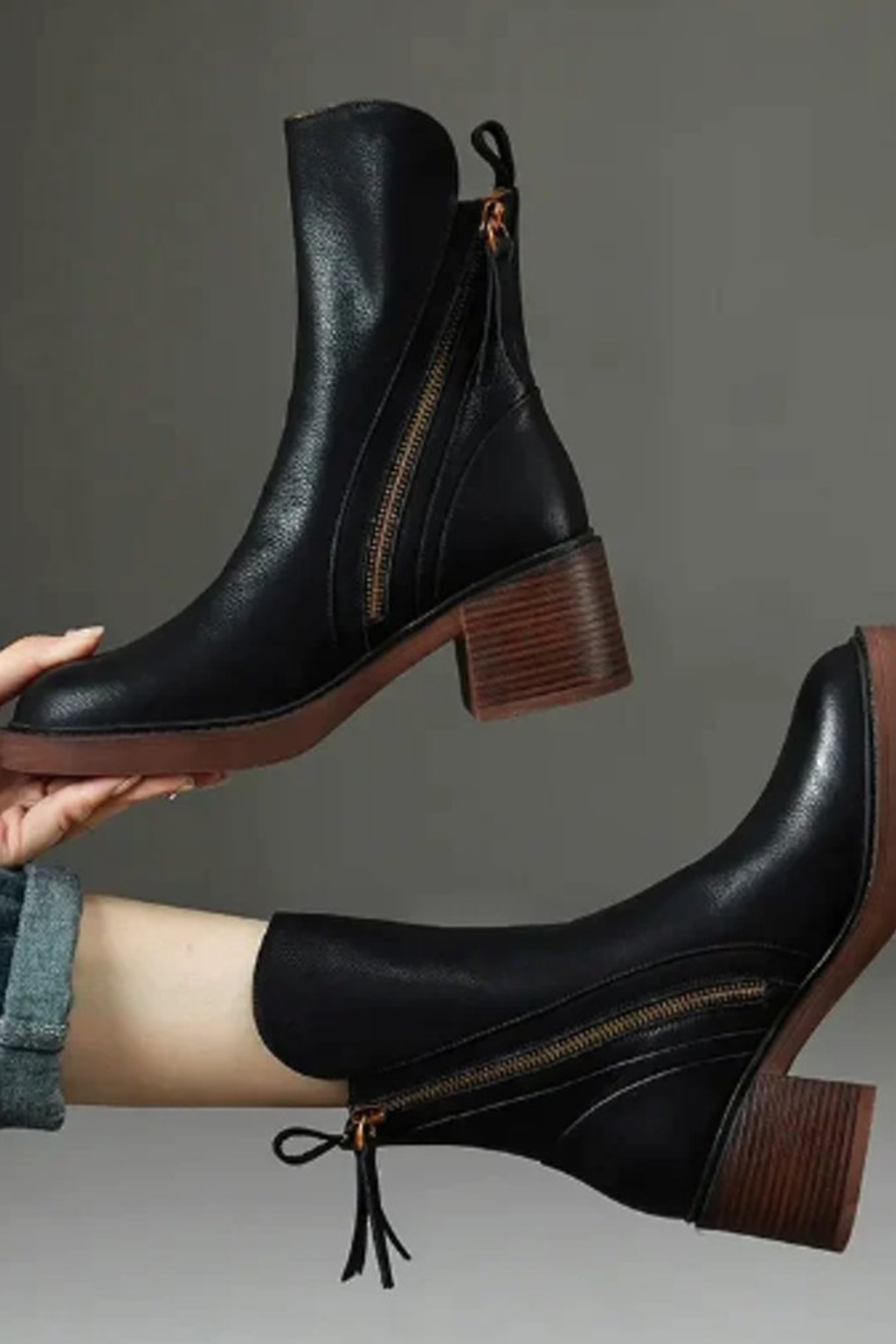 Women’s Pointed Toe Ankle Boots – Side Zip Block Heel Booties