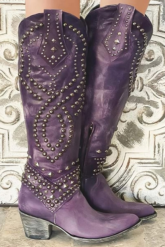 Women’s Studded Knee High Cowboy Boots – Pointed Toe Western Boots
