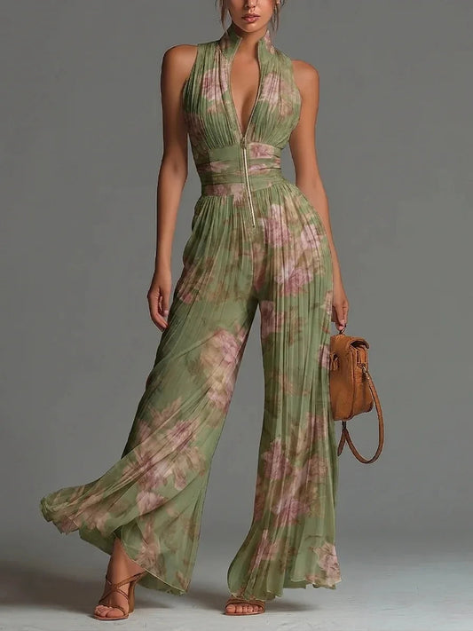Women's Elegant Floral Halter Neck Jumpsuit