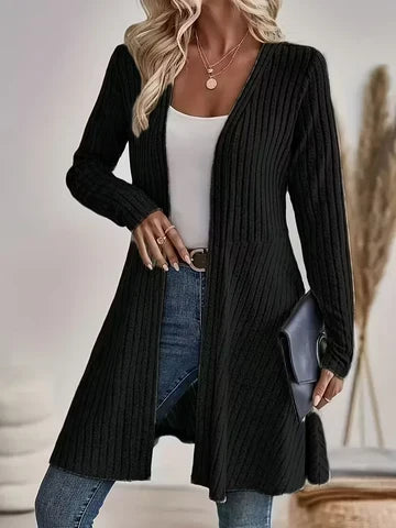 Women's Casual Ribbed V Neck Long Cardigan