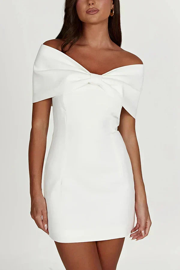 Women's Short Bare Shoulder Dress with Bow