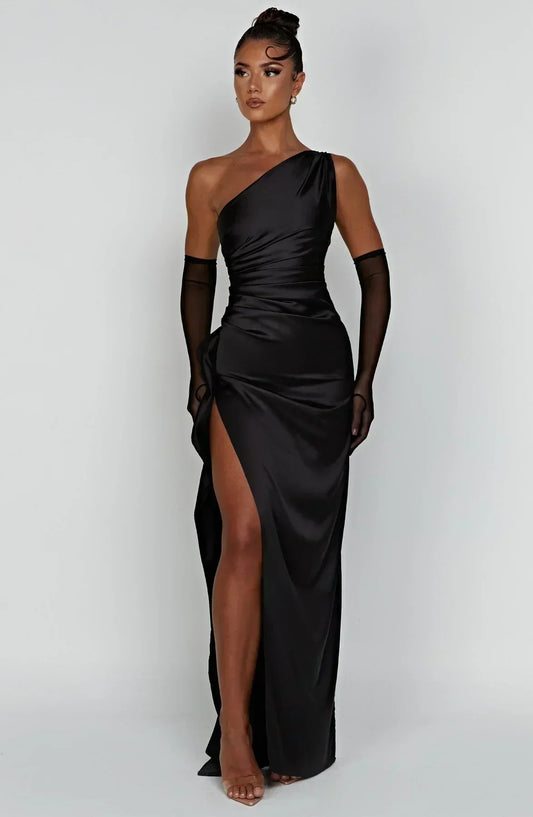 Women's Asymmetric Satin Gown in Extended Sizes