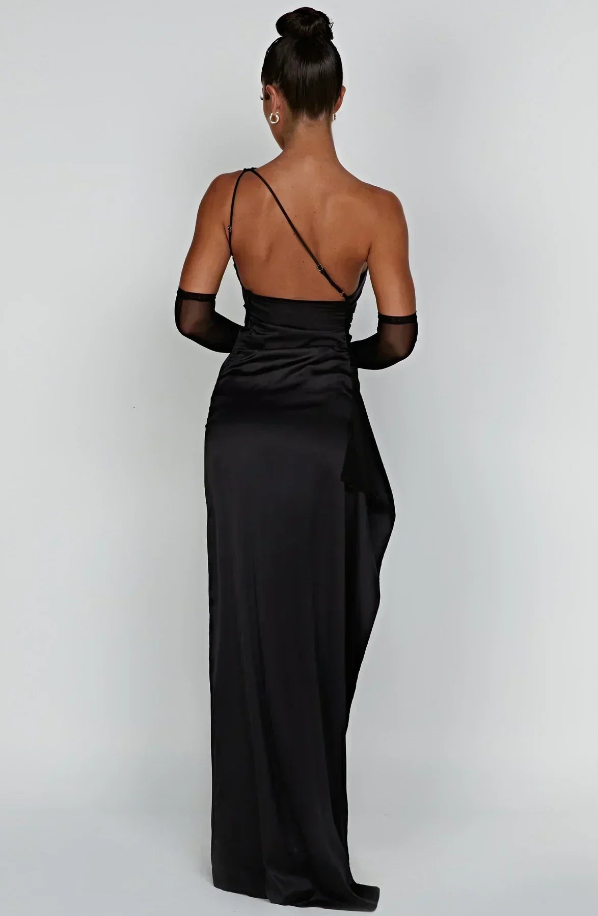 Women's Asymmetric Satin Gown in Extended Sizes