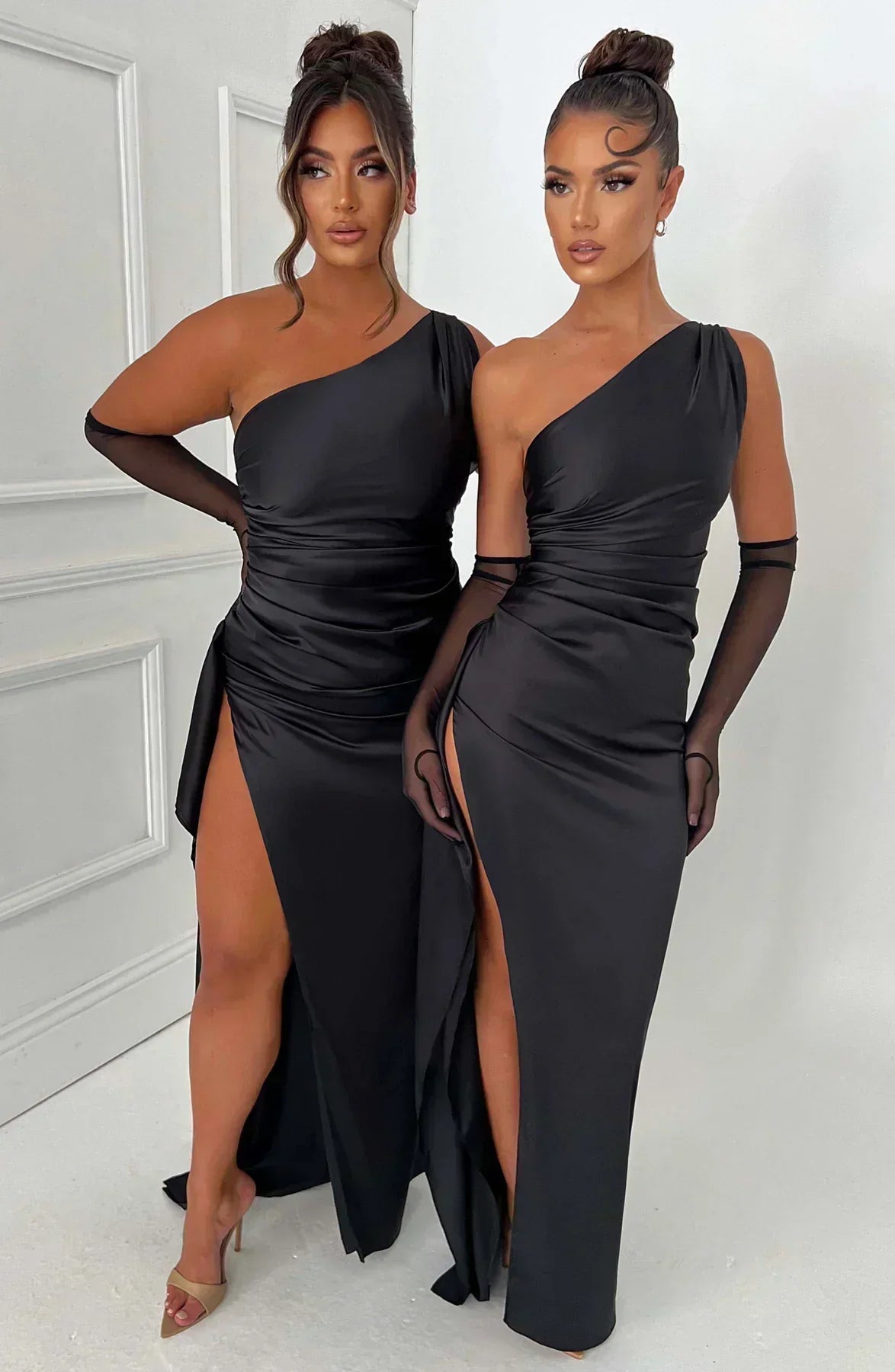Women's Asymmetric Satin Gown in Extended Sizes