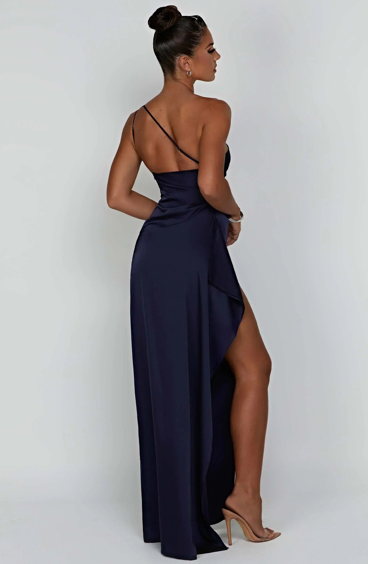 Women's Asymmetric Satin Gown in Extended Sizes