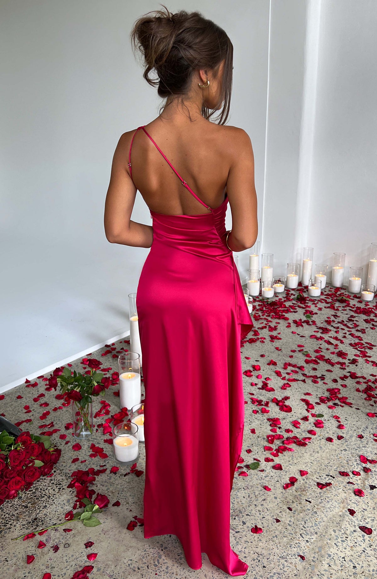 Women's Asymmetric Satin Gown in Extended Sizes