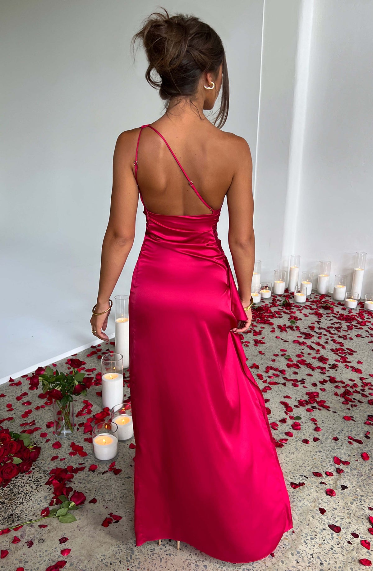 Women's Asymmetric Satin Gown in Extended Sizes