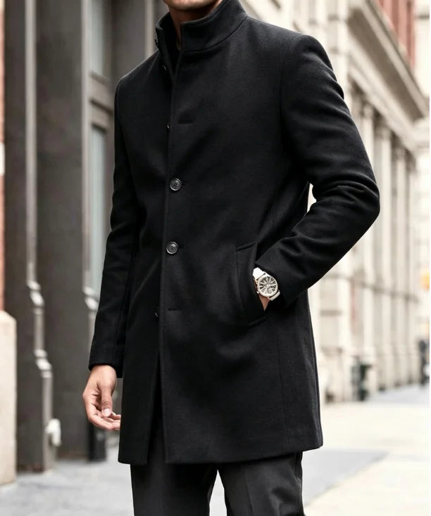 The Monarch Men’s Single Breasted Stand Collar Overcoat