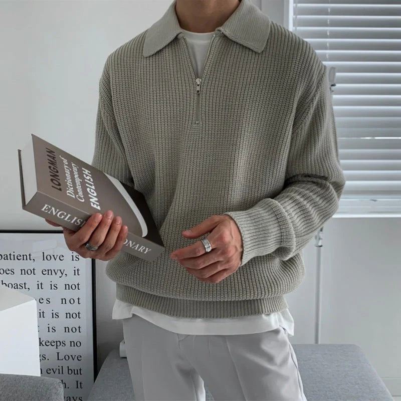 The Siena Men's Half Zip Knit Ribbed Sweater