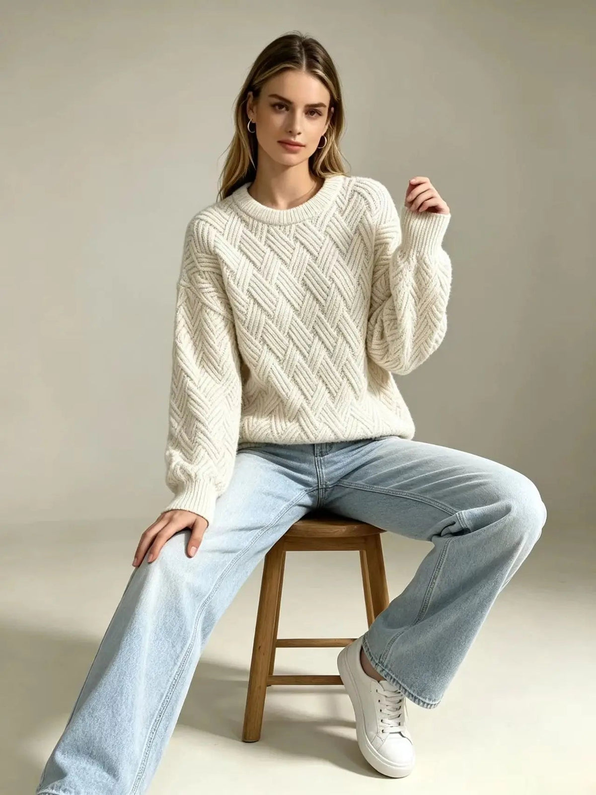 Women's Cable Knit Crewneck Sweater