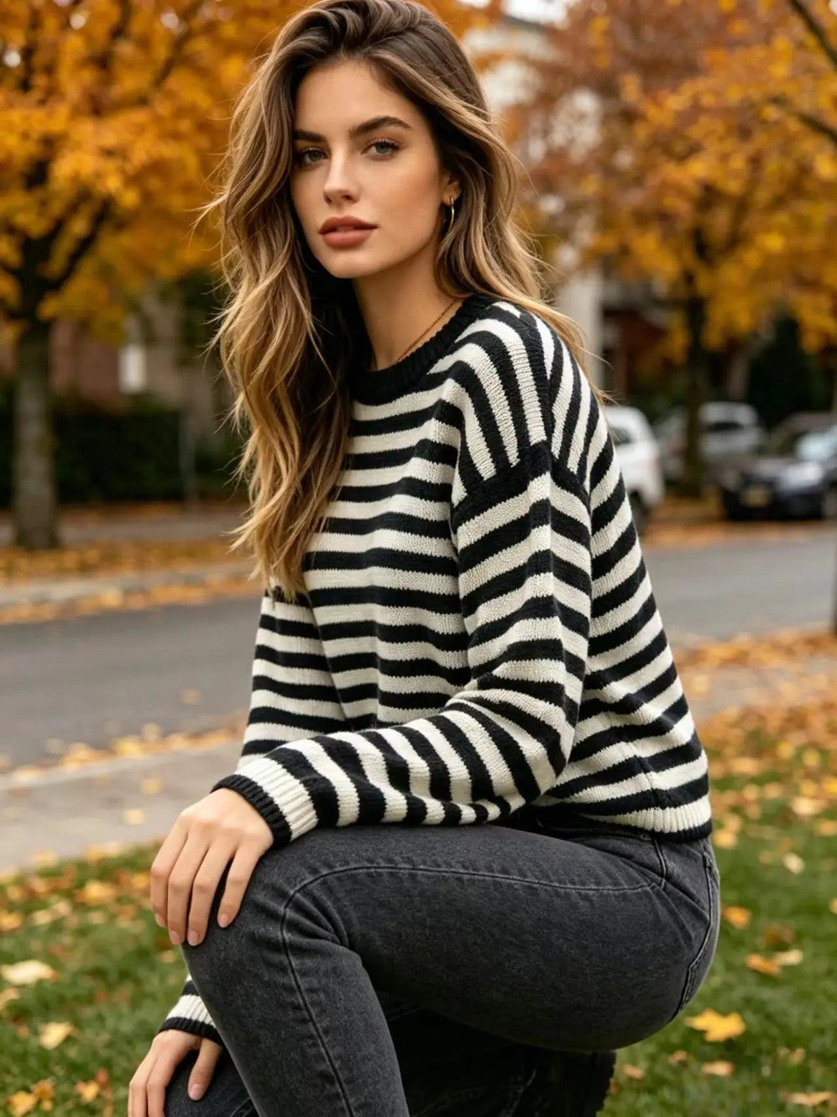 Women's Casual Striped Knit Sweater