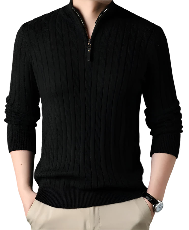 The Wells Cable-knit Quarter Zip Sweater