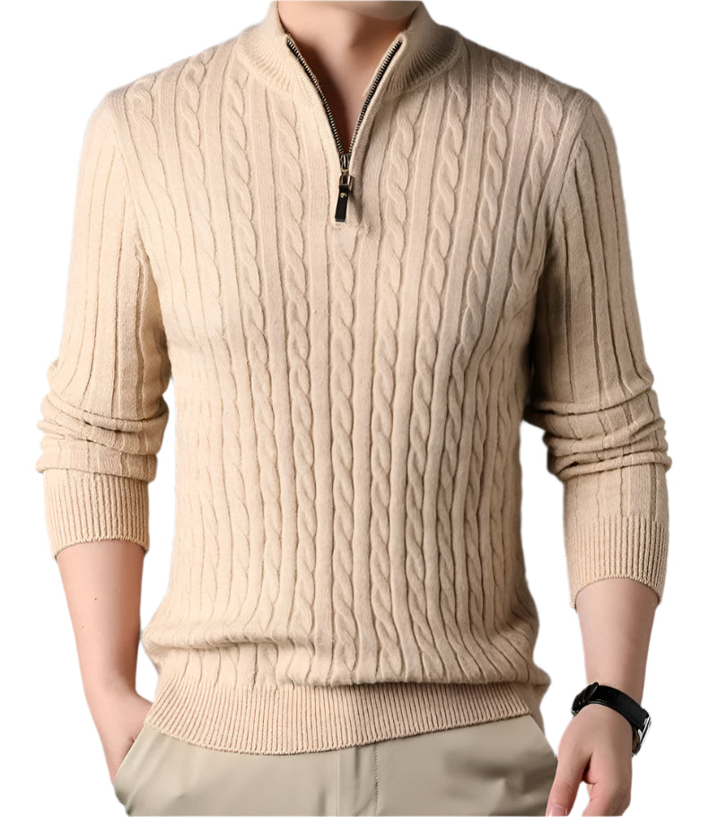 The Wells Cable-knit Quarter Zip Sweater