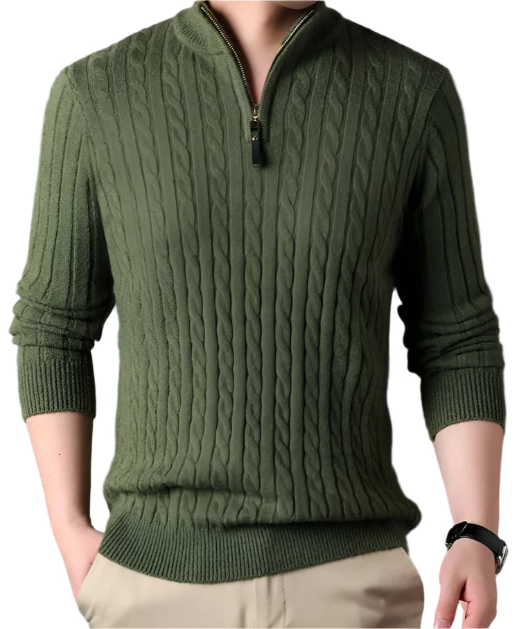 The Wells Cable-knit Quarter Zip Sweater