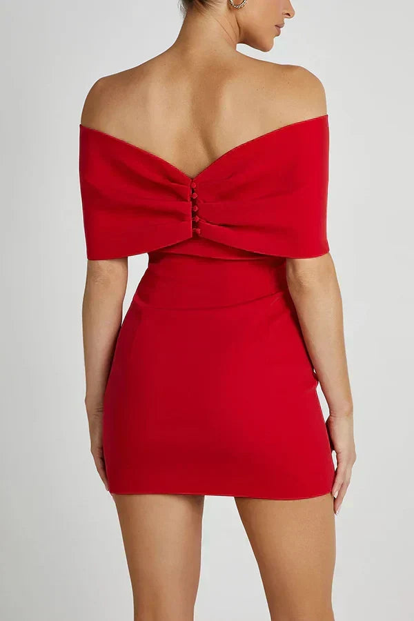 Women's Short Bare Shoulder Dress with Bow