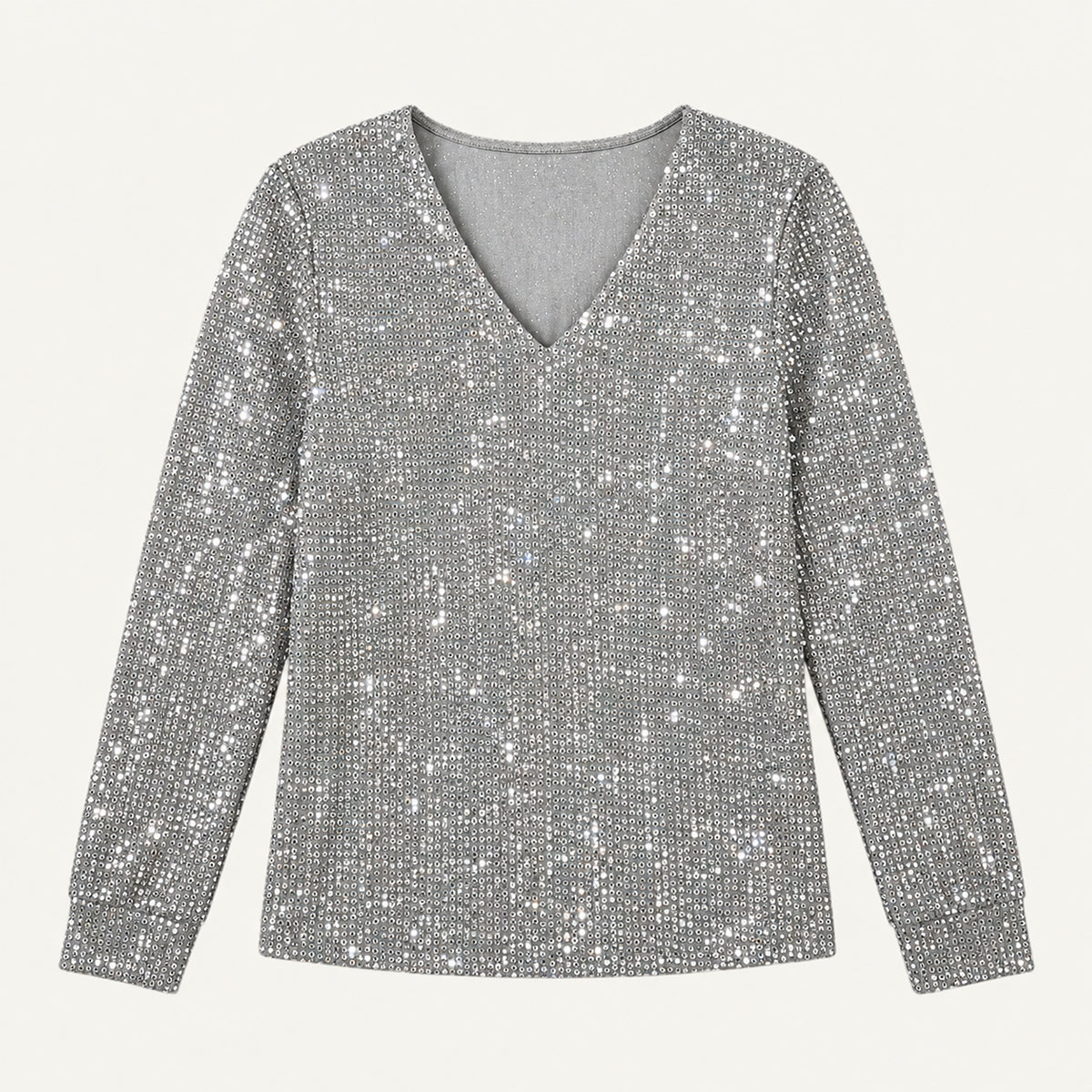 Women's Glitter V Neck Long Sleeve Top