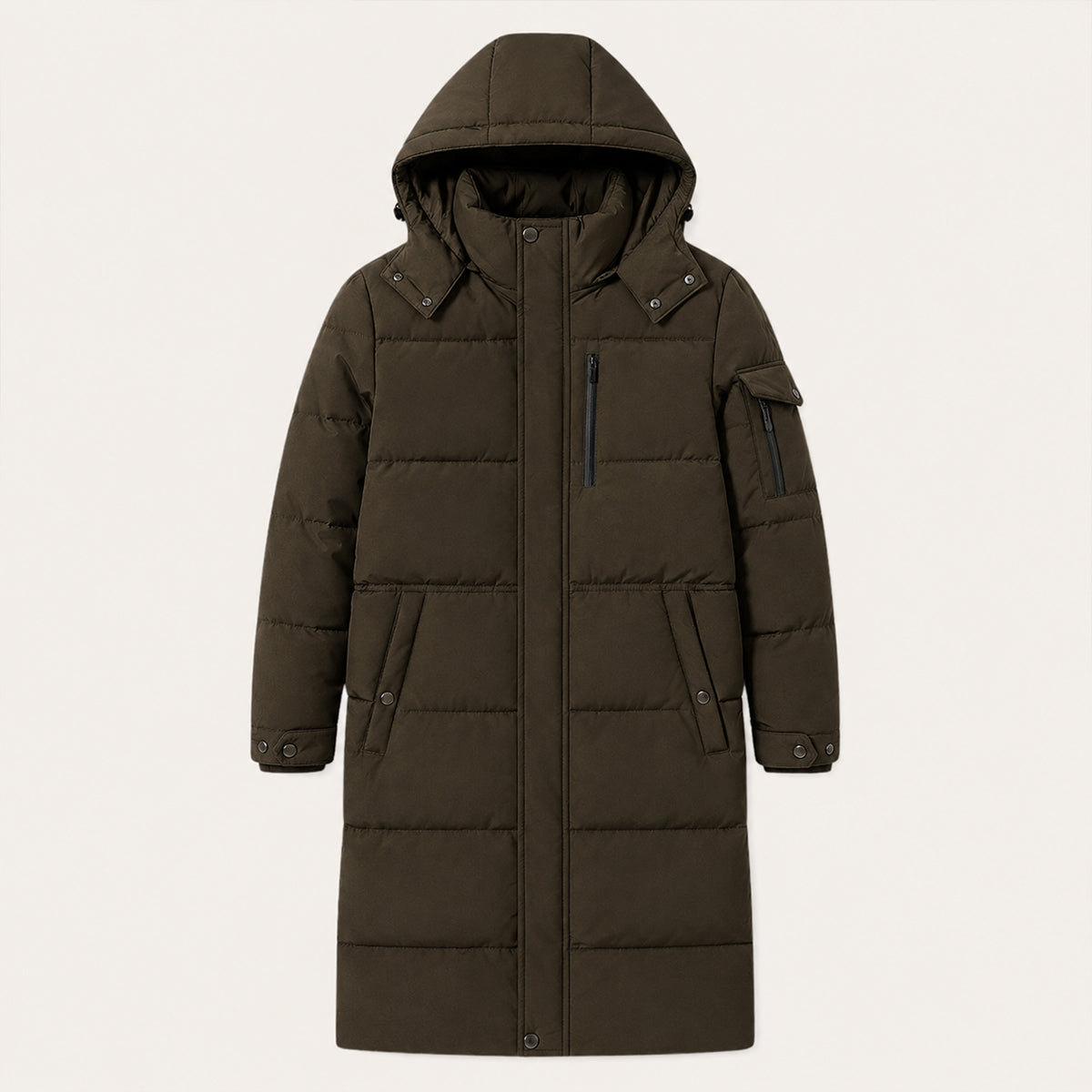 The Woking Men’s Thermal Longline Black Puffer Coat with Hood