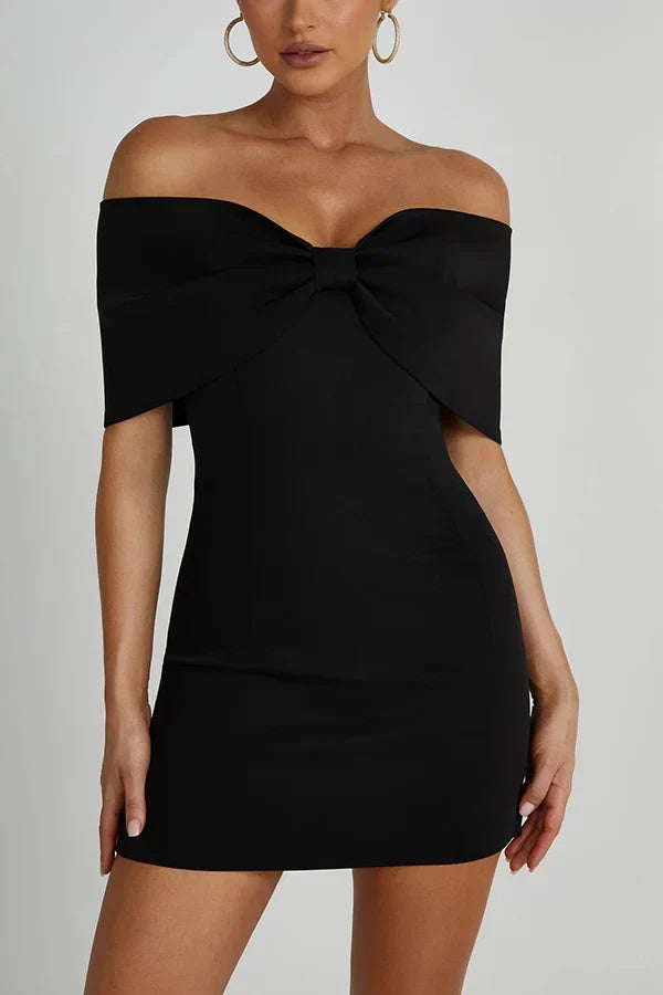 Women's Short Bare Shoulder Dress with Bow