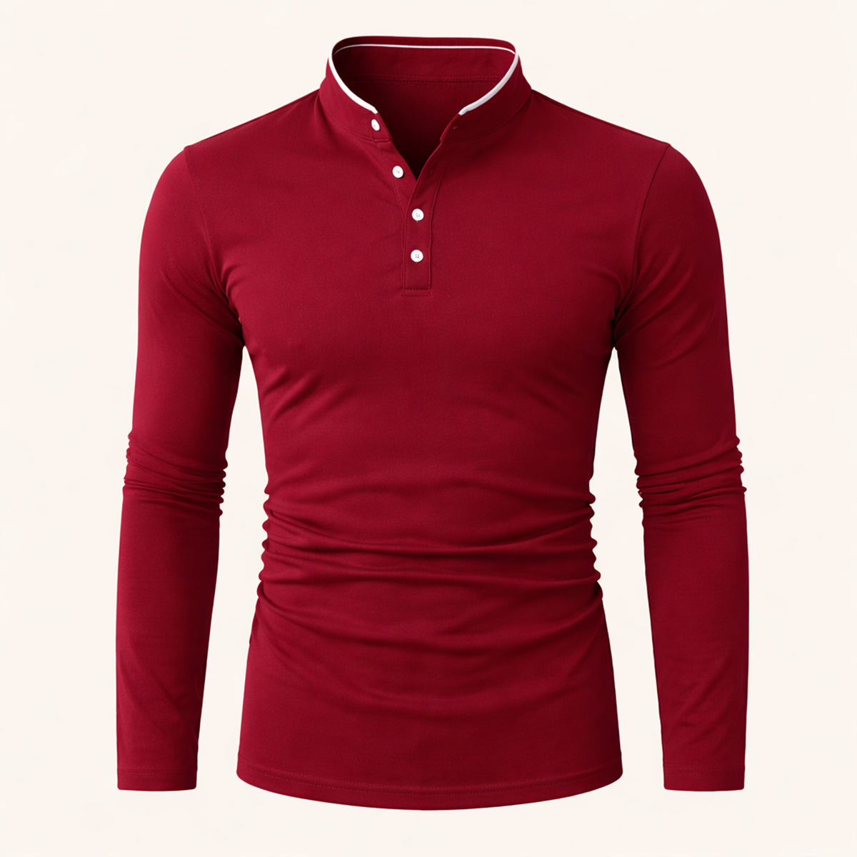 The Silverhill Men’s Stand Collar Solid Color Button Placket  T Shirt