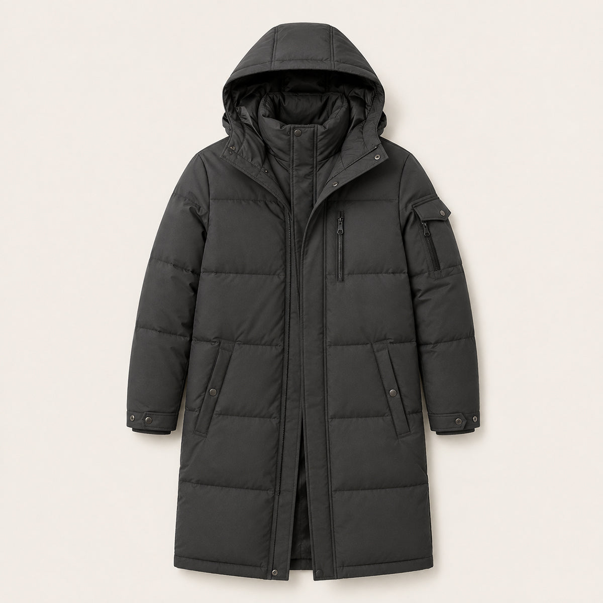 The Woking Men’s Thermal Longline Black Puffer Coat with Hood