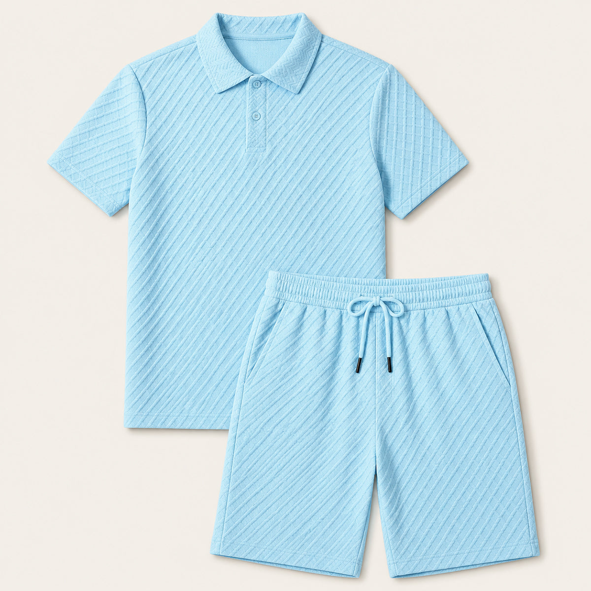 The Surrey Men’s Summer Jacquard Polo & Shorts Set | Lightweight Beach Outfit