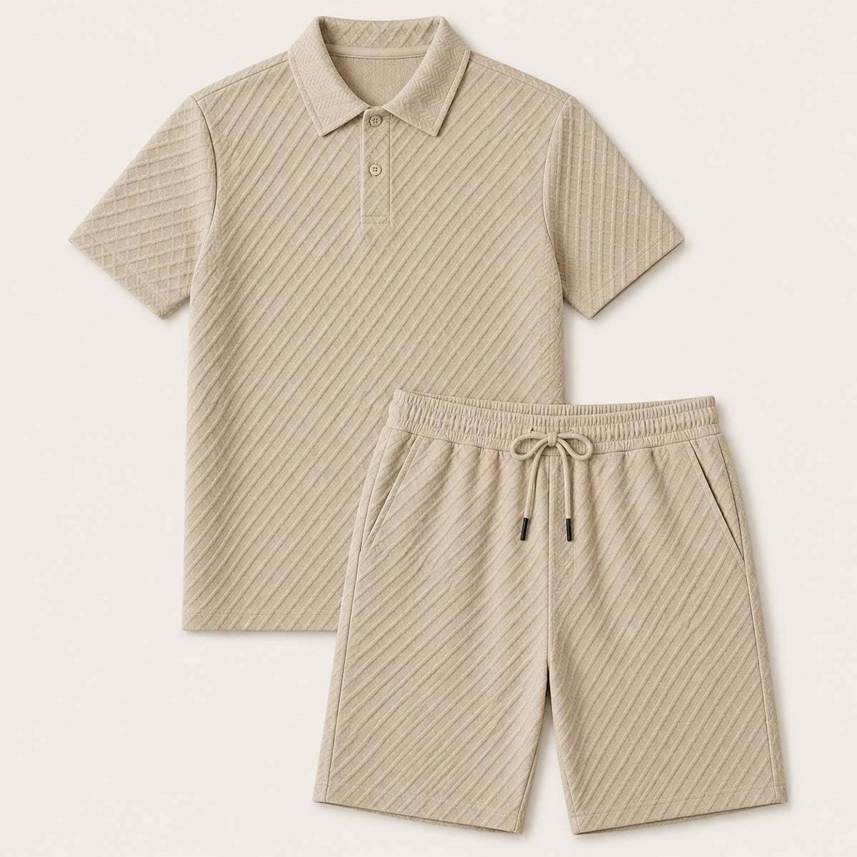 The Surrey Men’s Summer Jacquard Polo & Shorts Set | Lightweight Beach Outfit