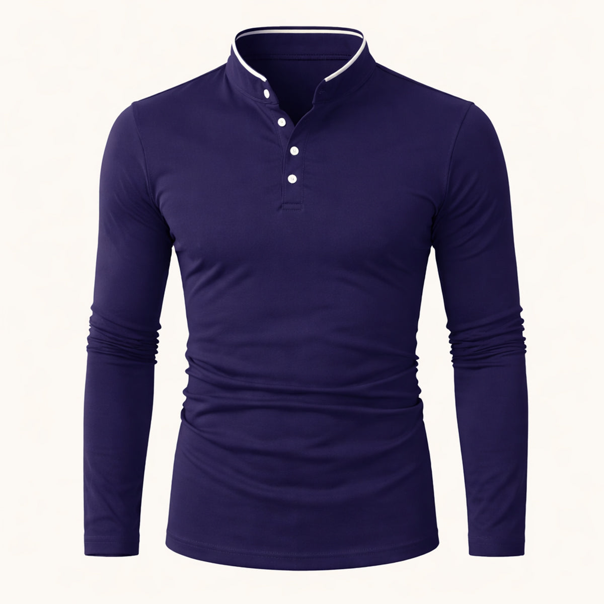 The Silverhill Men’s Stand Collar Solid Color Button Placket  T Shirt