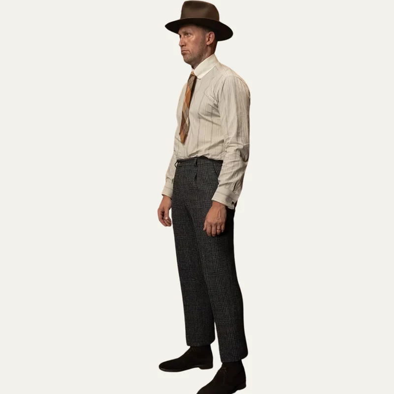 The Berrima Men’s Smart Casual Tweed Check Tailored Dress Pants – Black