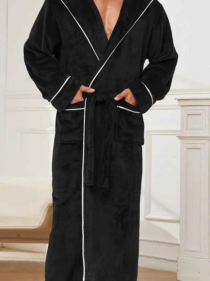 The Kenilworth Men's Hooded Fleece Long Bathrobe with Belt