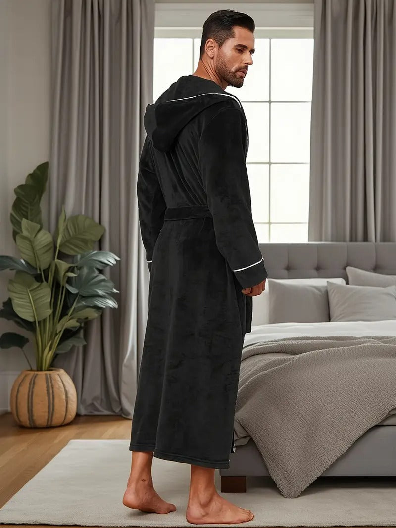 The Kenilworth Men's Hooded Fleece Long Bathrobe with Belt