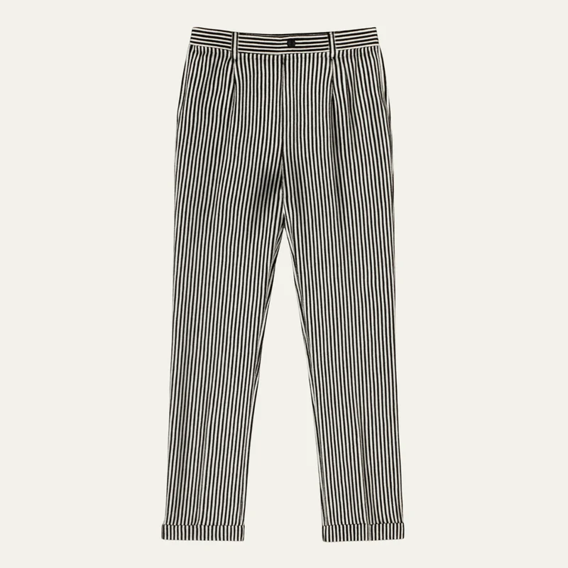 The Georgetown Men’s Striped Straight Leg Smart Casual Dress Pants - Black