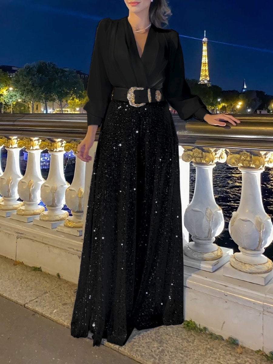 Women's All Over Sequin Gown in Black or White