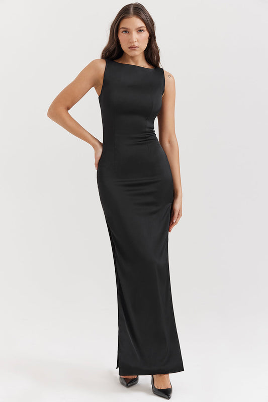 Women's Plain Sleeveless Black Gown
