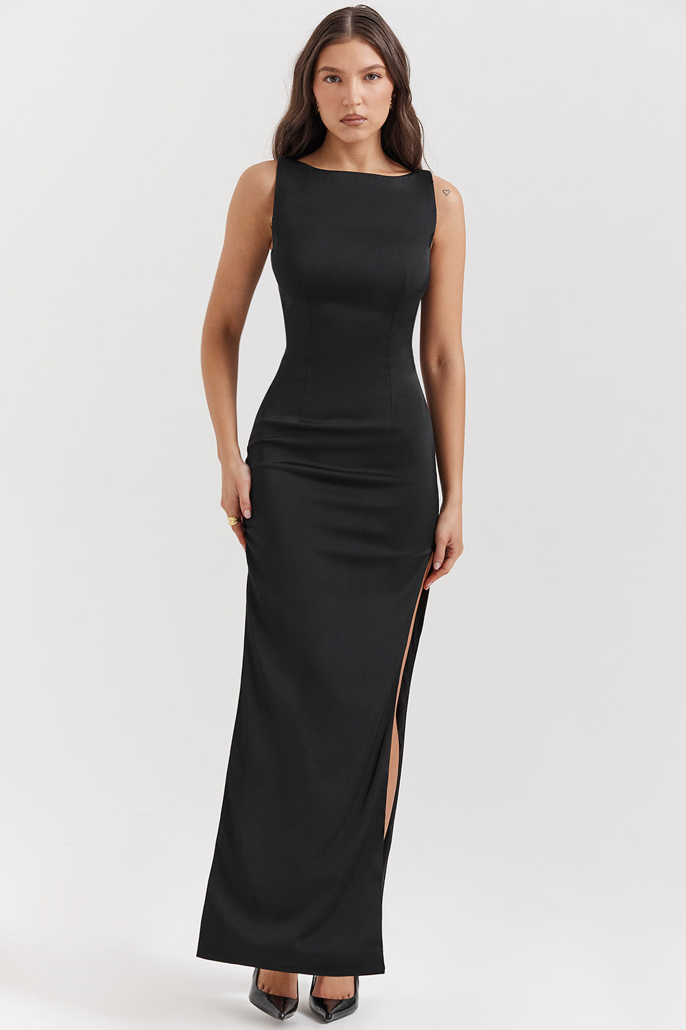Women's Plain Sleeveless Black Gown