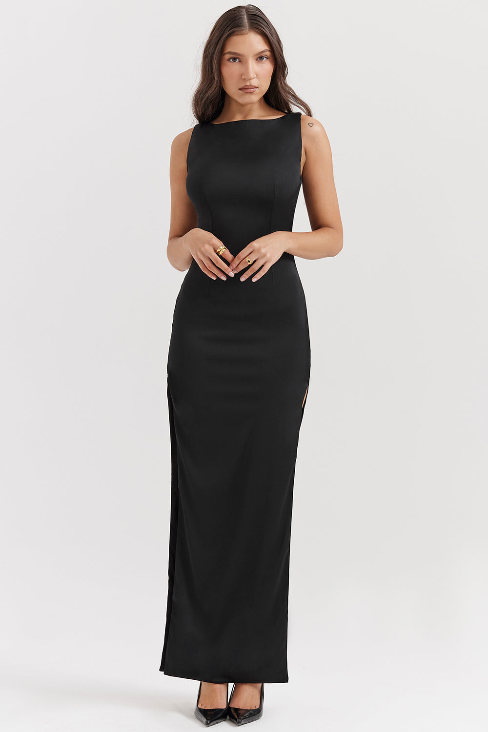 Women's Plain Sleeveless Black Gown