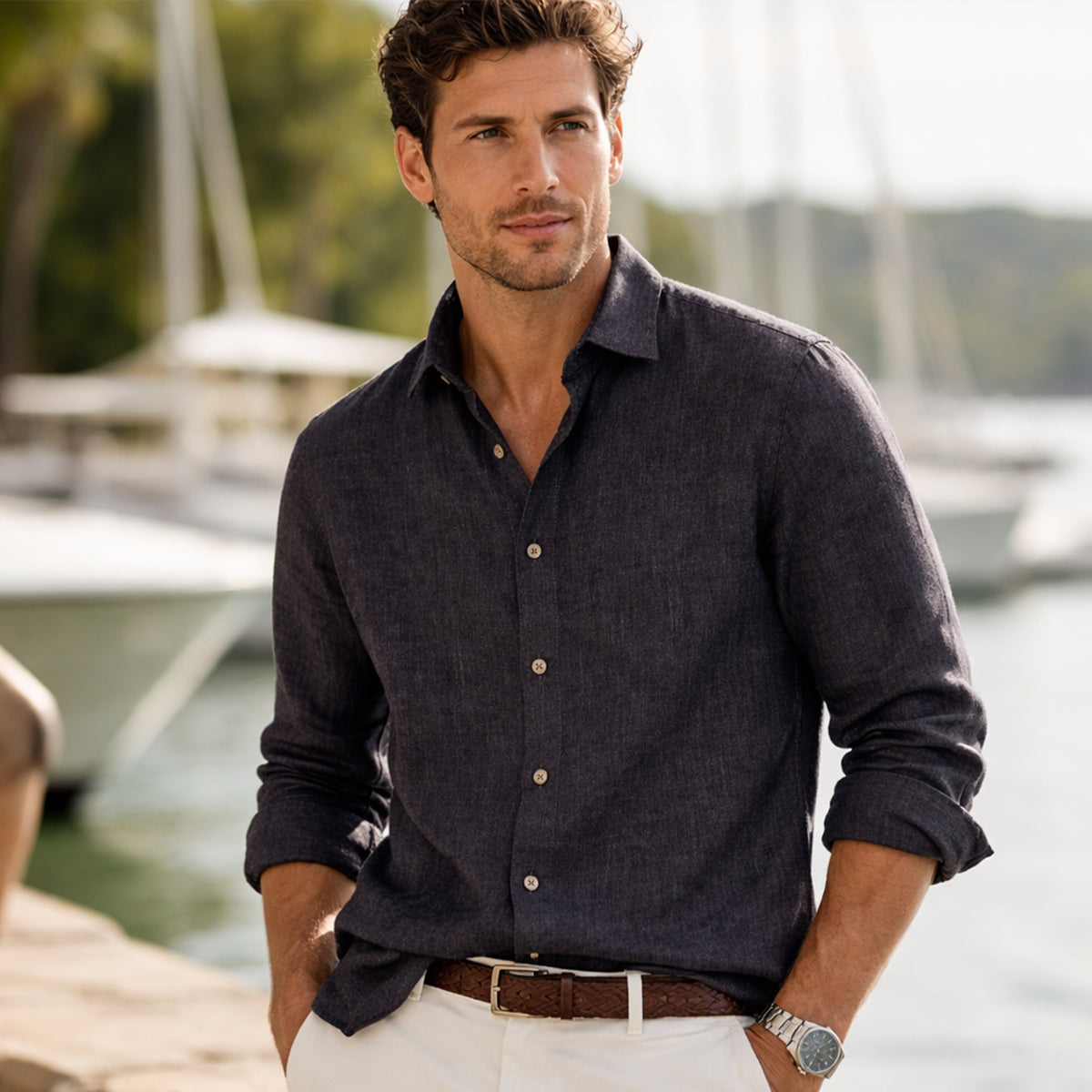 The Meadowfall Men’s Casual Loose Fit Linen Button Up Shirt