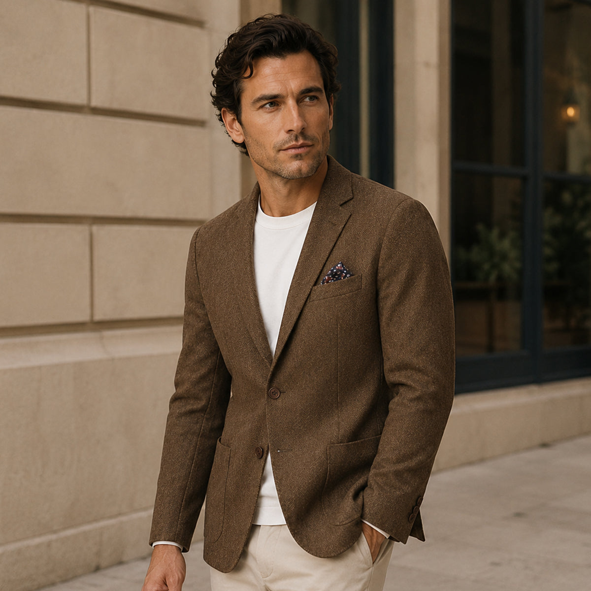 The Domaso Men’s Business Herringbone Single Breasted Wool Tweed Blazer