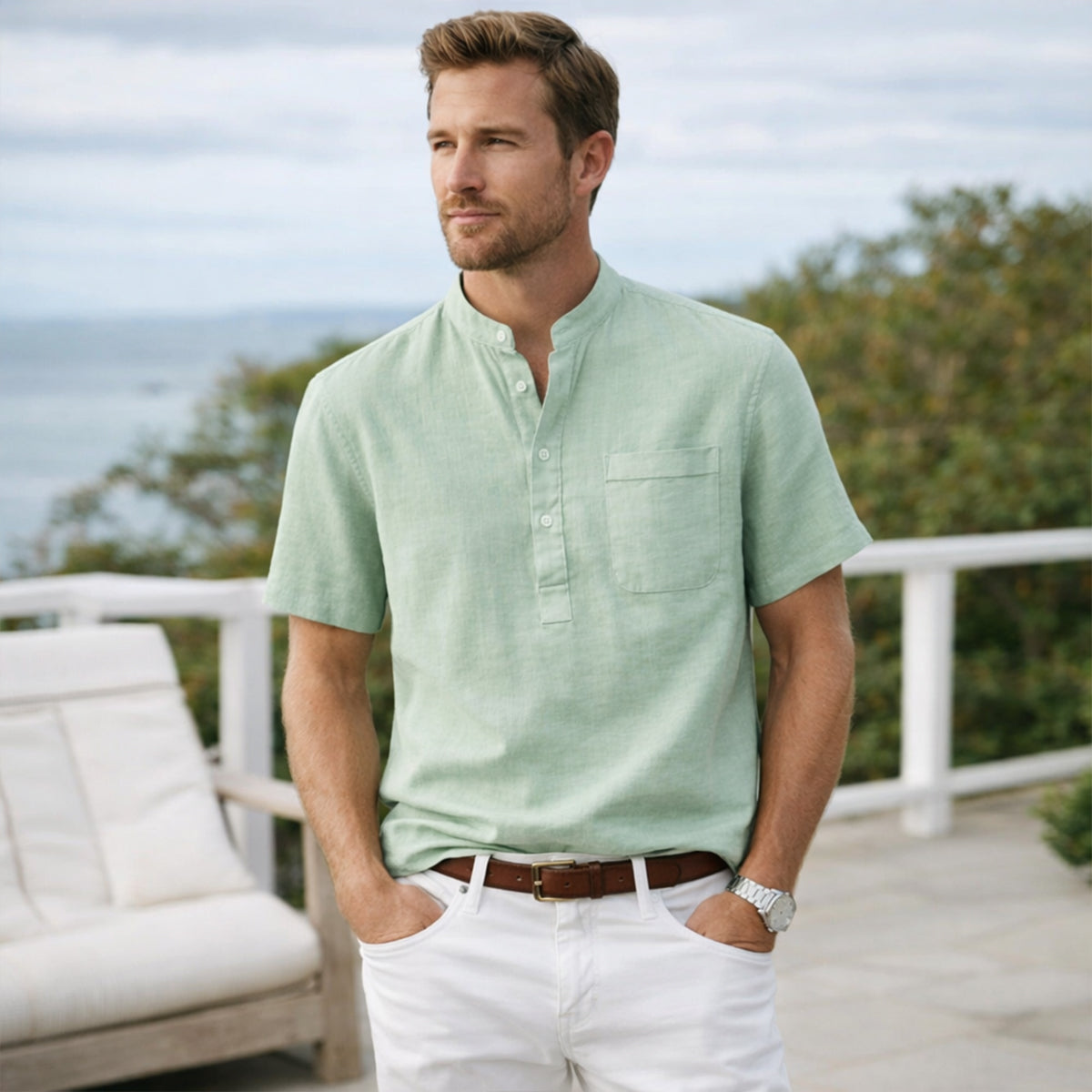 The Ashbrook Ridge Men’s Soft Cotton Linen Henley Shirt