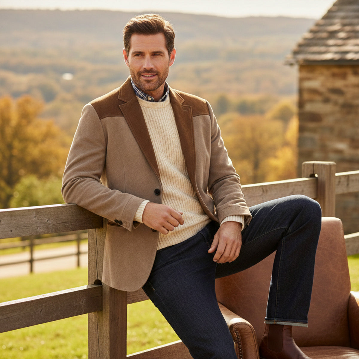 The Cumberland Men’s Slim Fit Patchwork Velvet Blazer Jacket