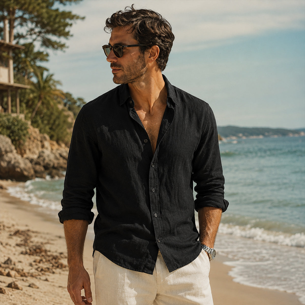 The Silverlake Men’s Cotton Linen Button Up Beach Shirt