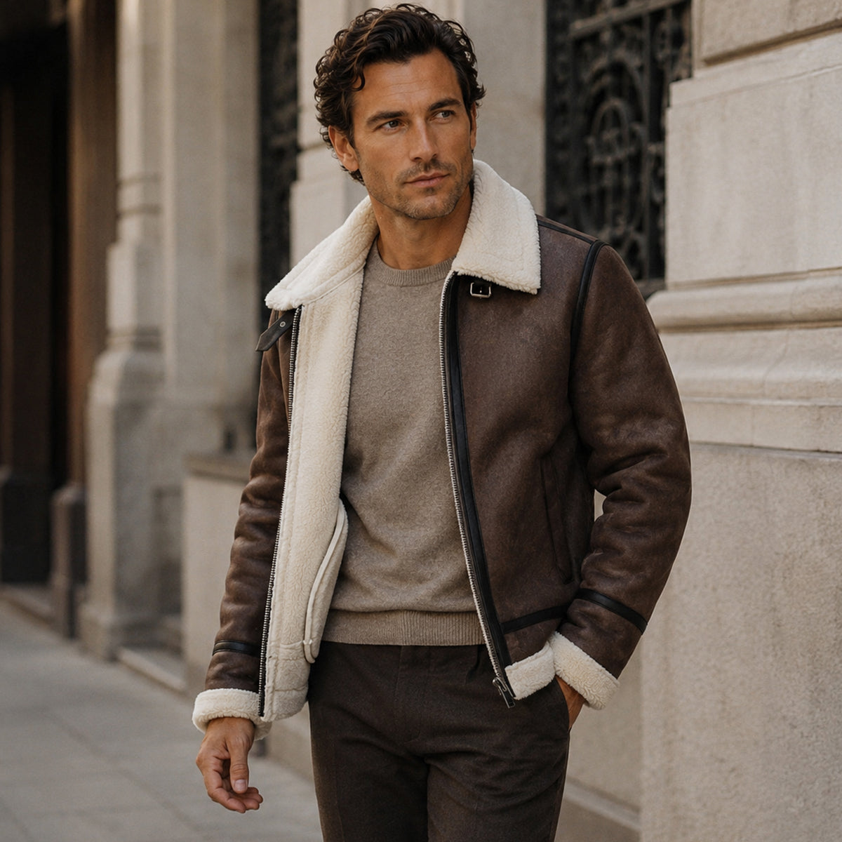 The Fairview Men’s Retro Faux Leather Jacket with Shearling Lining