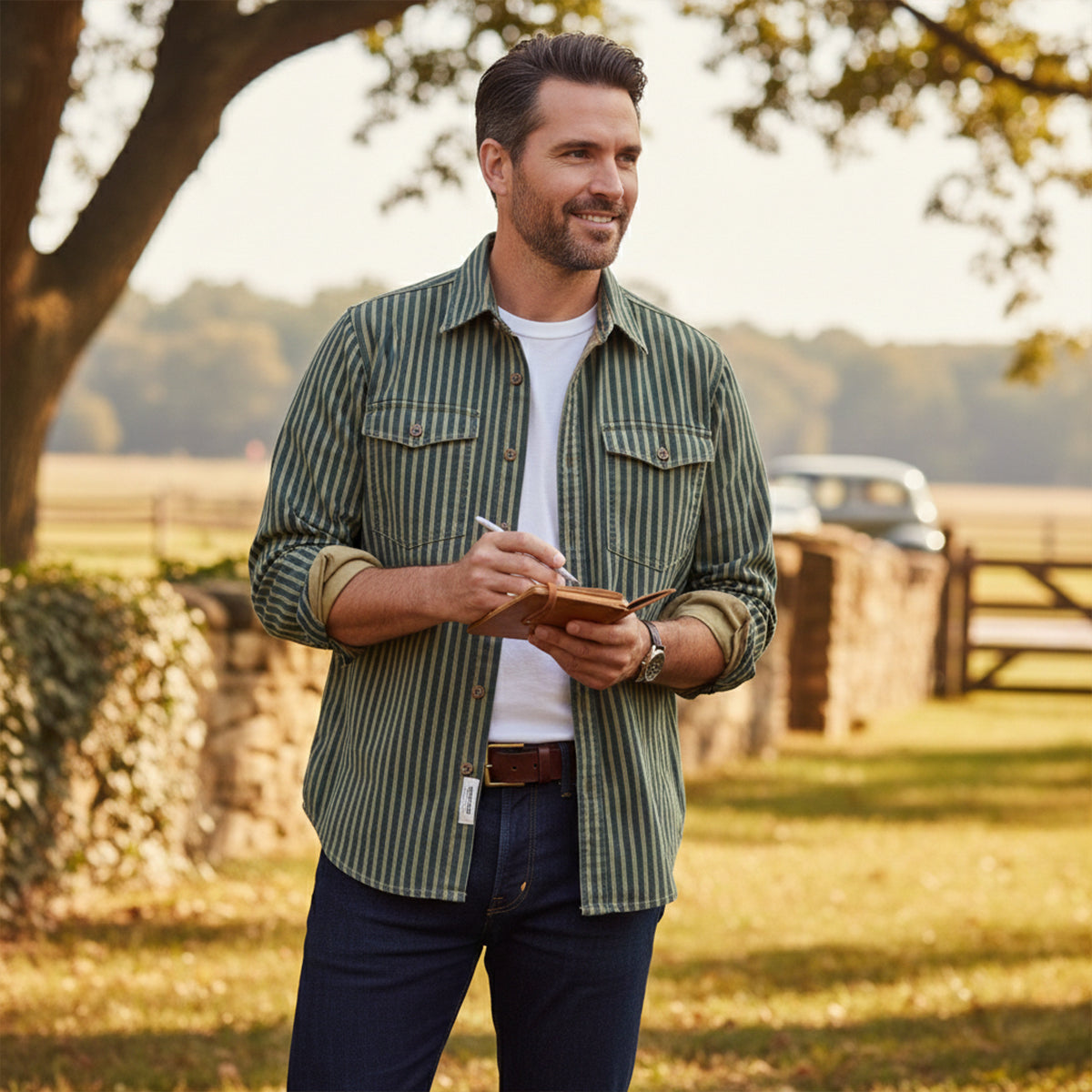 The Willowfall Men’s Nostalgic Casual Vertical Stripe Denim Shirt