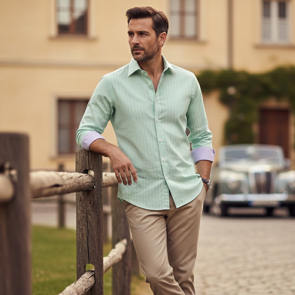 The Como Men’s Breathable Slim Fit Striped Button Up Shirt