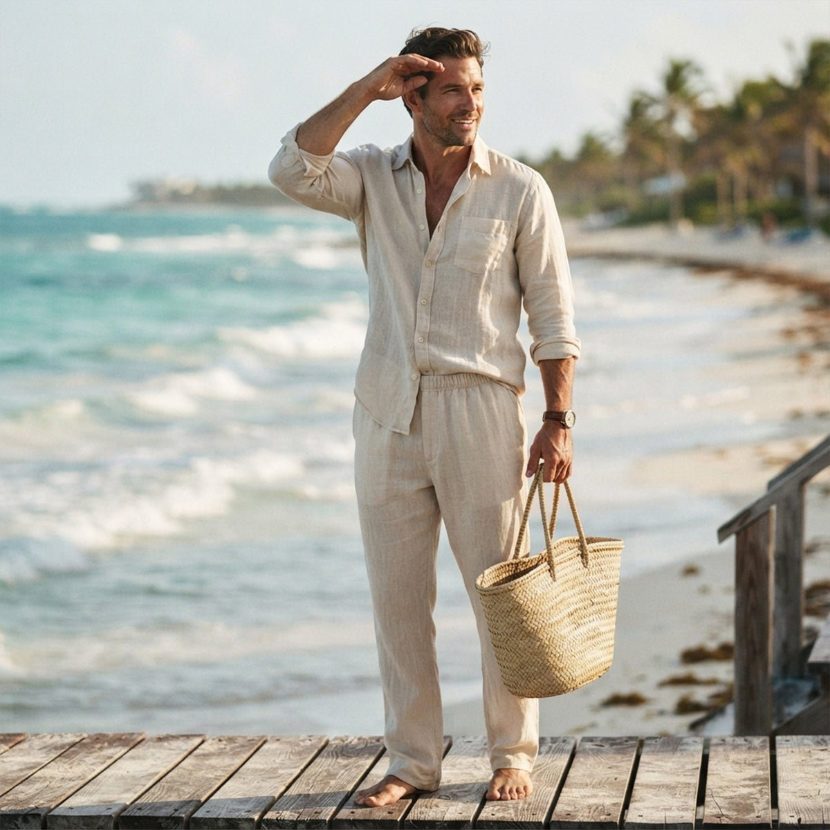 The Meadowwood Men’s Casual Linen Two Piece Set – Shirt & Pants