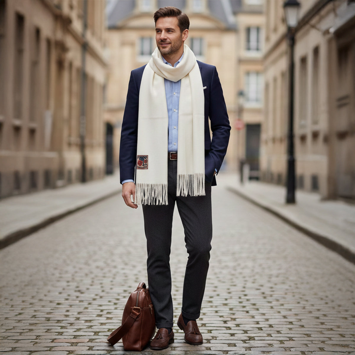 The Marais Cashmere Merino Scarf for Men - White